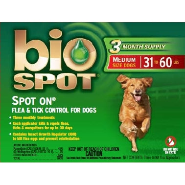 Bio Spot Spot On Flea & Tick Control For Dogs - 31 To 60Lbs - Kohepets