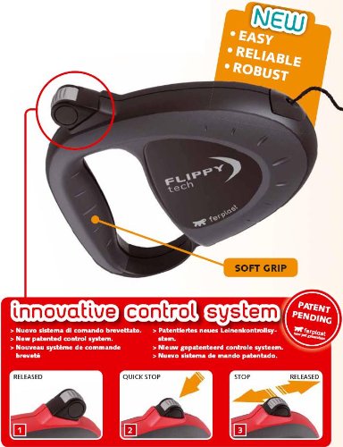 Ferplast Flippy Tech Auto Retractable Lead Cord Black Large - Kohepets