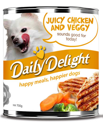 5 FOR $19.50: Daily Delight Juicy Chicken And Veggy Canned Dog Food 700g - Kohepets