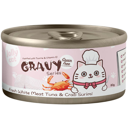 Jollycat Fresh White Meat Tuna & Crab Surimi In Gravy Grain-Free Canned Cat Food 80g
