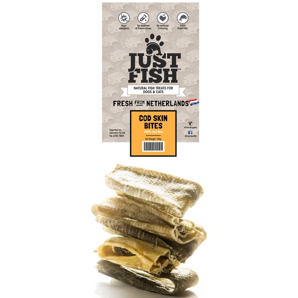 Just Fish Cod Skin Bites Dog & Cat Treats 100g - Kohepets