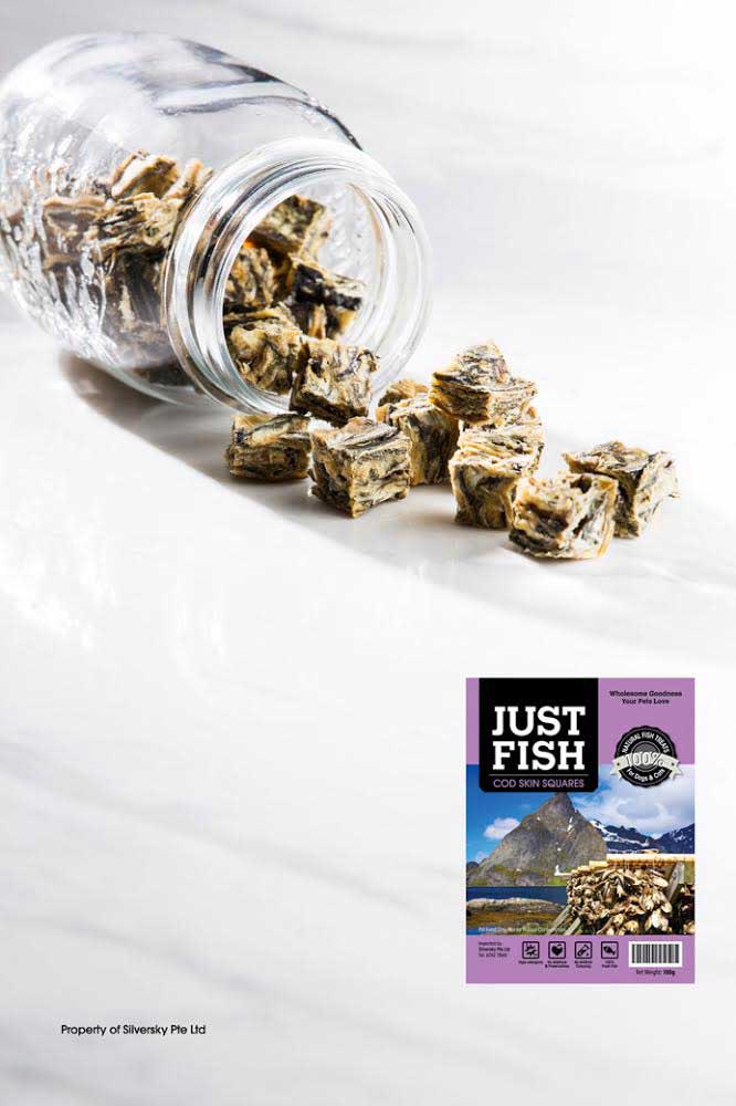 Just Fish Cod Skin Squares All Natural & Hypo-Allergenic Treats For Dogs & Cats 100g - Kohepets