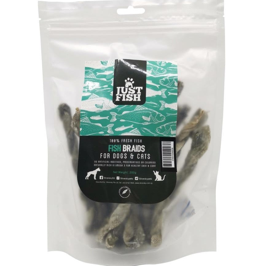 15% OFF: Just Fish Natural Fish Braids Dog & Cat Treats 200g - Kohepets