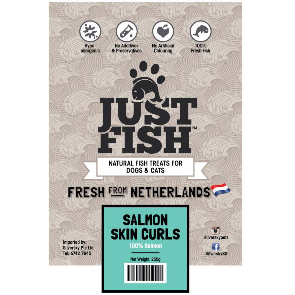 Just Fish Salmon Skin Curls Dog & Cat Treats 250g - Kohepets