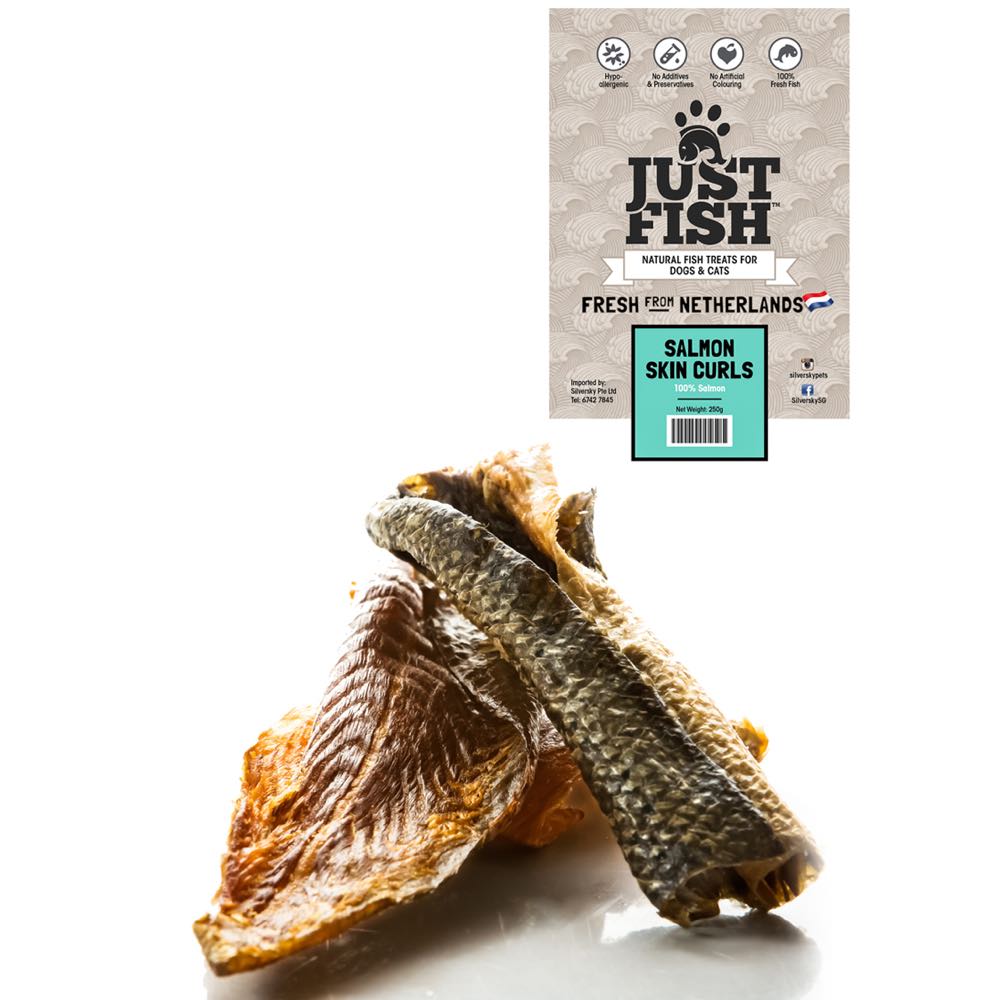 Just Fish Salmon Skin Curls Dog & Cat Treats 250g - Kohepets