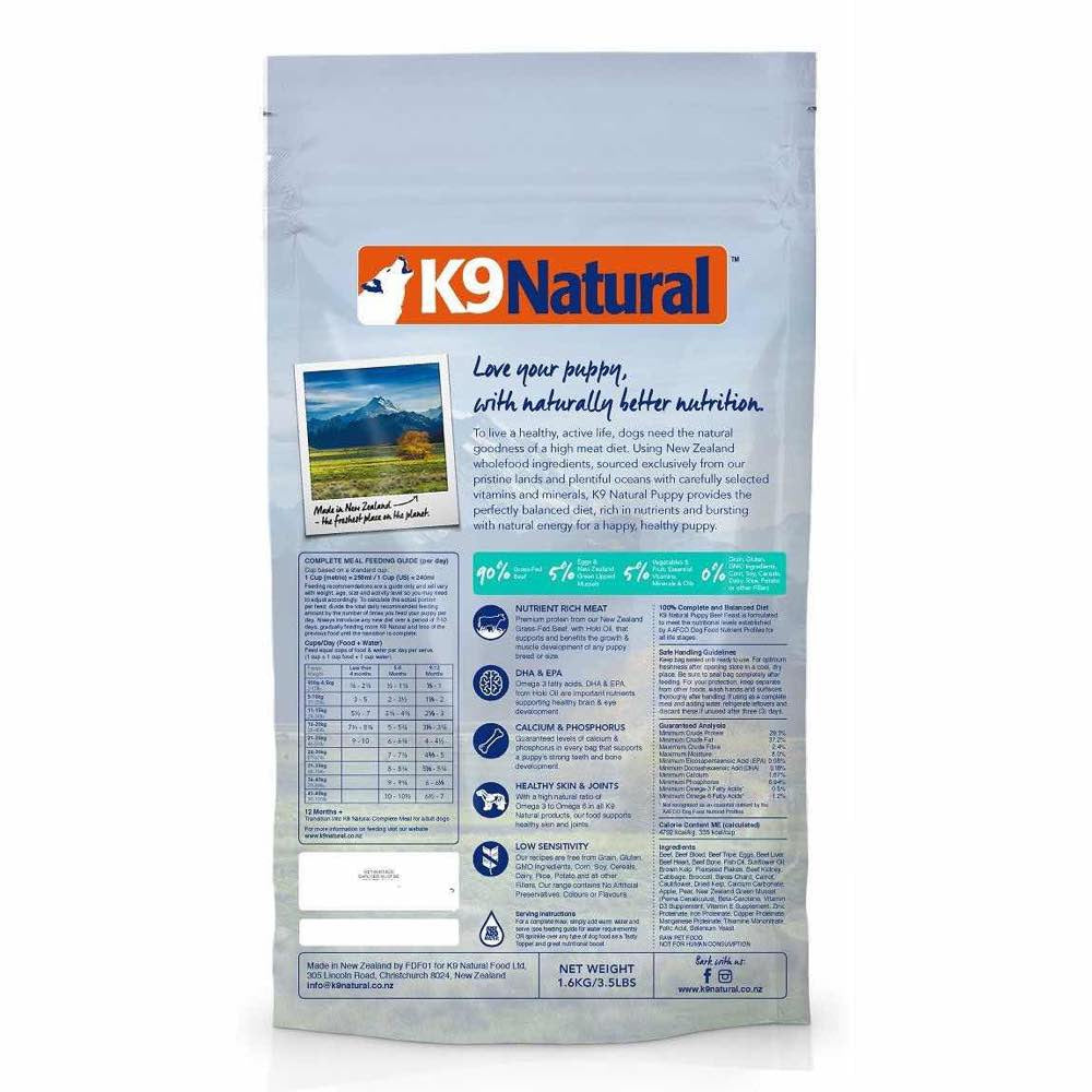 K9 Natural Puppy Beef & Hoki Freeze Dried Dog Food 1.8kg - Kohepets
