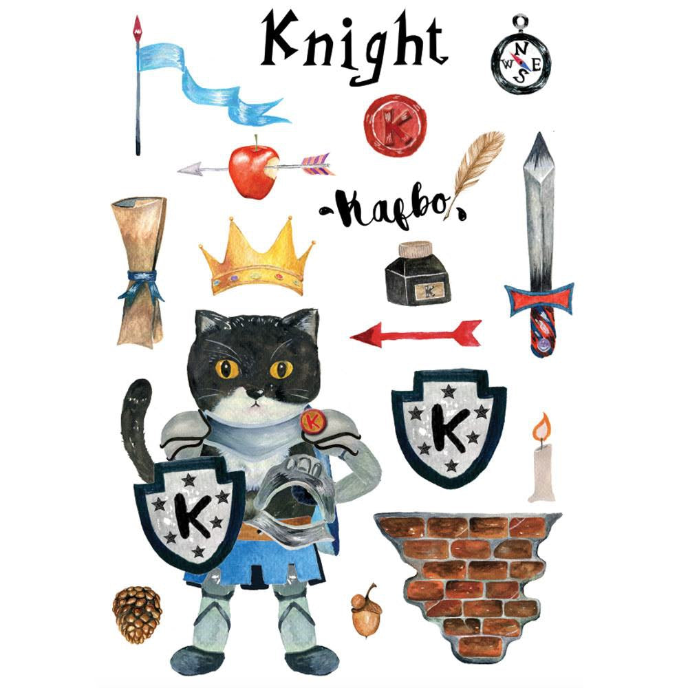 Kafbo Castle Cat Cube With The Knight Sticker (The Tuxedo Cat) | Kohepets