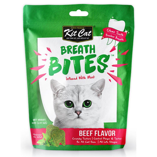 3 FOR $8.50: Kit Cat Breath Bites Mint & Beef Flavour Dental Cat Treats 60g - Kohepets