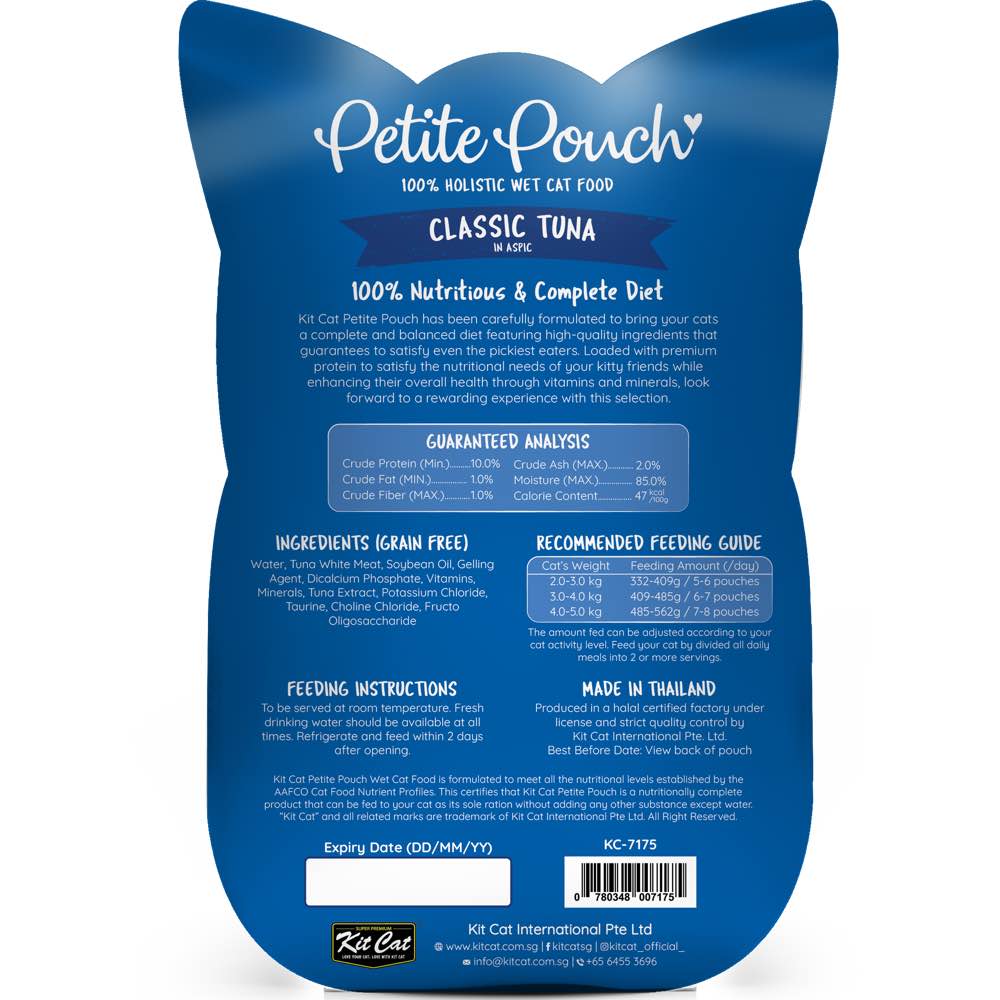 30% OFF: Kit Cat Petite Pouch Classic Tuna In Aspic Grain-Free Pouch Cat Food 70g x 12 - Kohepets