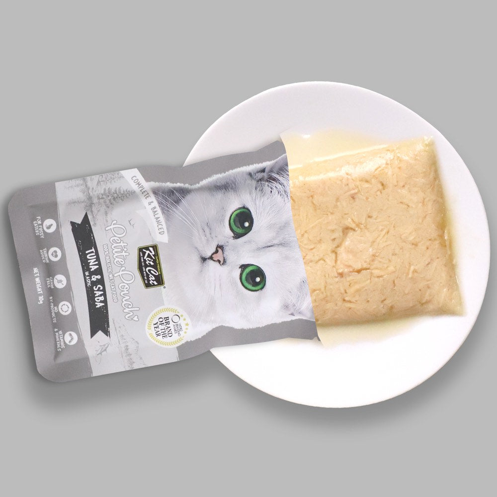 30% OFF: Kit Cat Petite Pouch Tuna & Saba In Aspic Grain-Free Pouch Cat Food 70g x 12 - Kohepets