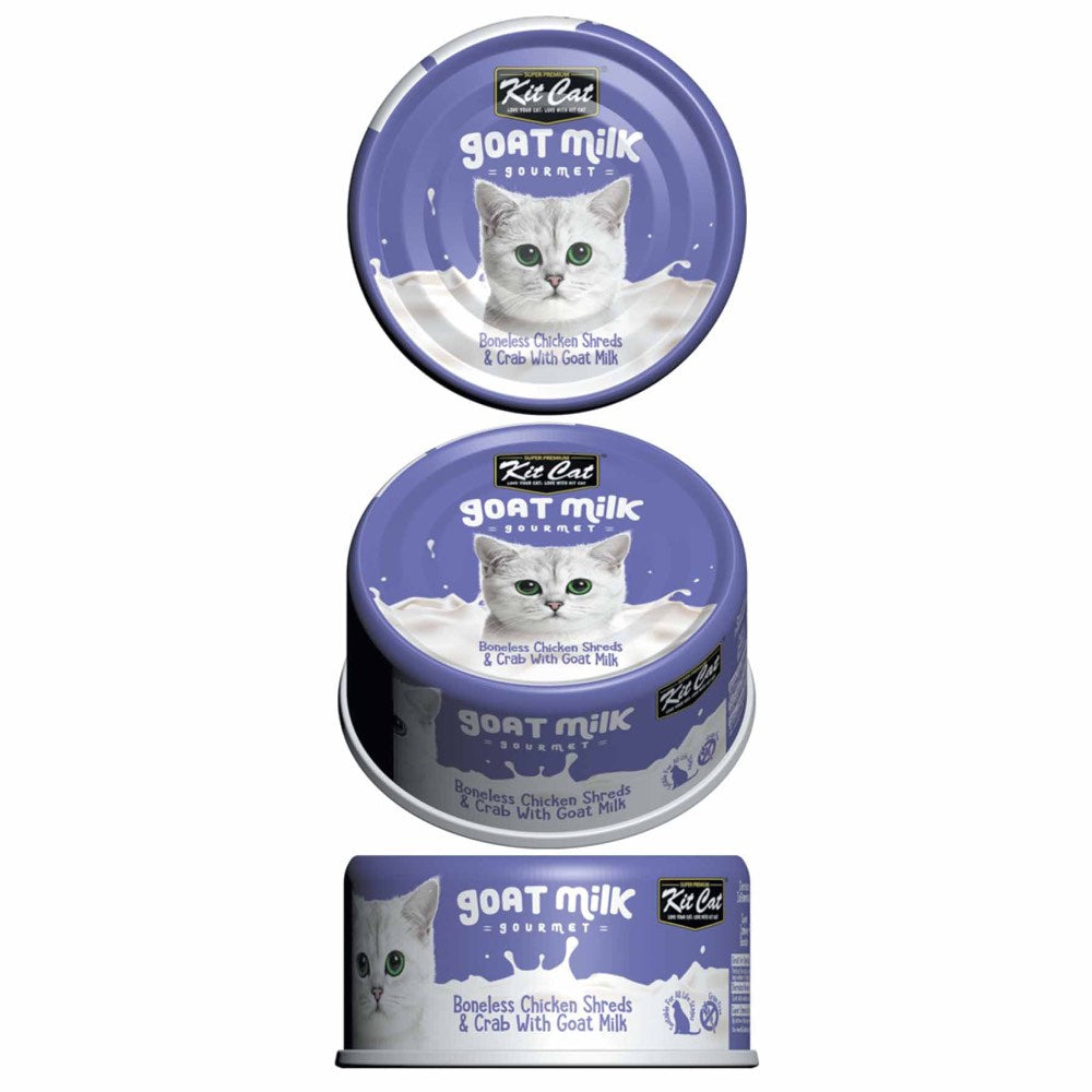 Kit Cat Goat Milk Gourmet Boneless Chicken Shreds & Crab Canned Cat Food 70g - Kohepets