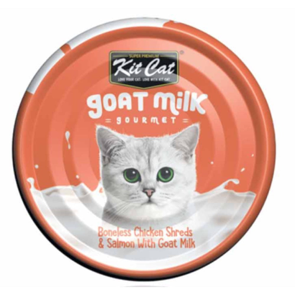 Kit Cat Goat Milk Gourmet Boneless Chicken Shreds & Salmon Canned Cat Food 70g - Kohepets