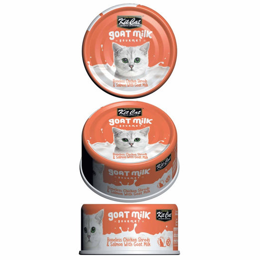 Kit Cat Goat Milk Gourmet Boneless Chicken Shreds & Salmon Canned Cat Food 70g - Kohepets