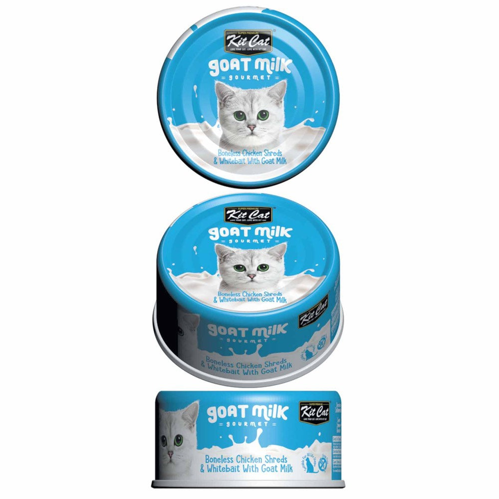 Kit Cat Goat Milk Gourmet Boneless Chicken Shreds & Whitebait Canned Cat Food 70g - Kohepets