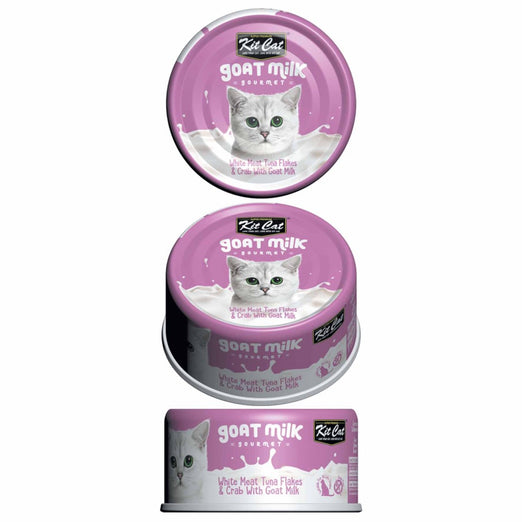 Kit Cat Goat Milk Gourmet White Meat Tuna Flakes & Crab Canned Cat Food 70g - Kohepets