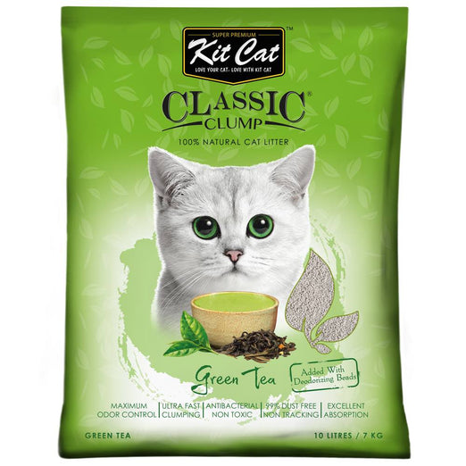 Kit Cat Classic Clump Green Tea Clay Cat Litter 10L - Kohepets