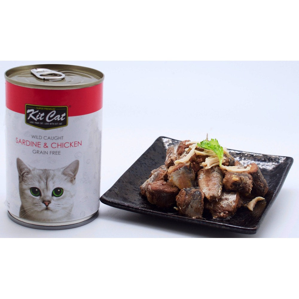 Kit Cat Wild Caught Sardine & Chicken Grain Free Canned Cat Food 400g - Kohepets