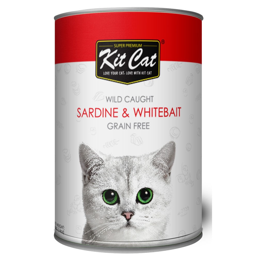 Kit Cat Wild Caught Sardine & WhiteBait Grain Free Canned Cat Food 400g - Kohepets