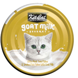 Kit Cat Goat Milk Gourmet White Meat Tuna Flakes & Smoked Fish Flakes Canned Cat Food 70g - Kohepets