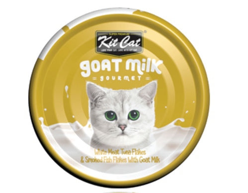 Kit Cat Goat Milk Gourmet White Meat Tuna Flakes & Smoked Fish Flakes Canned Cat Food 70g - Kohepets