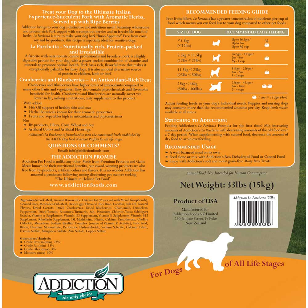 Addiction La Porchetta Grain Free Dry Dog Food - Kohepets