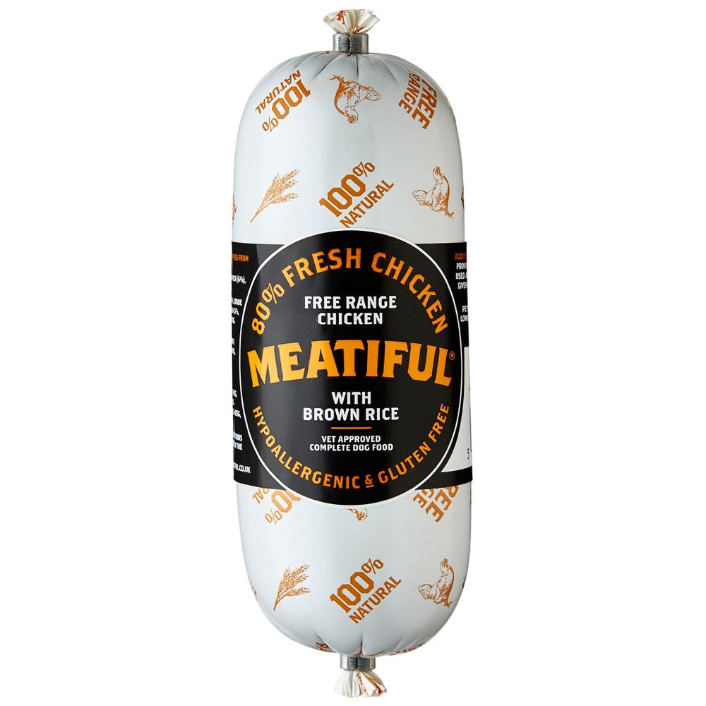 40% OFF (Exp Feb 21): MeatifulMeatiful Free Range Chicken With Brown Rice Wet Dog Food Sausage 320g - Kohepets