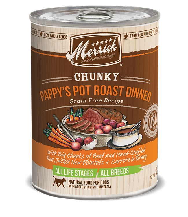Merrick Chunky Grain Free Pappy's Pot Roast Dinner Canned Dog Food 360g - Kohepets