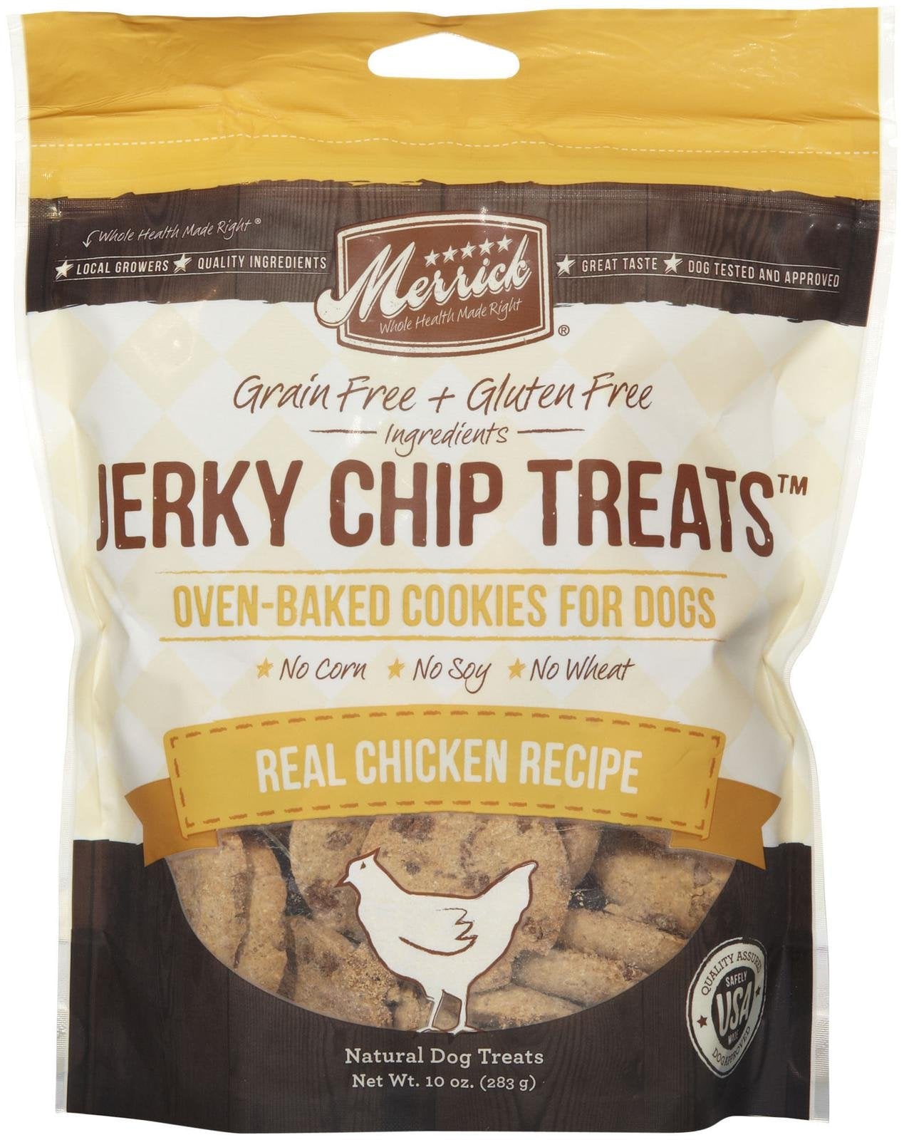 Merrick Jerky Chip Treats Grain-Free Oven-Baked Real Chicken Recipe Dog Cookies 10oz - Kohepets