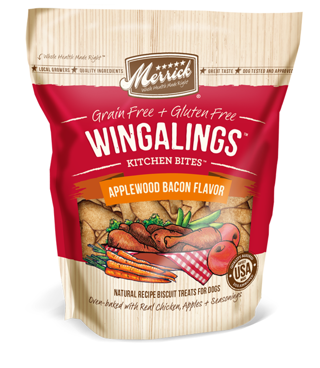 Merrick Grain-Free Wingalings Kitchen Bites Applewood Bacon Flavor Dog Treats 9oz - Kohepets
