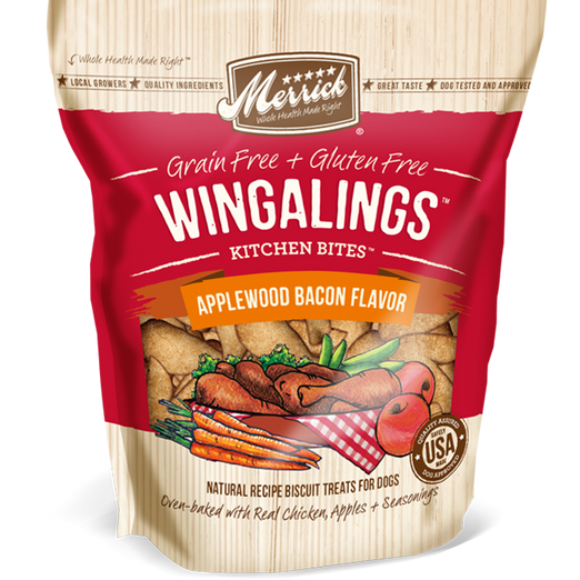 Merrick Grain-Free Wingalings Kitchen Bites Applewood Bacon Flavor Dog Treats 9oz - Kohepets