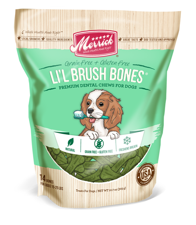Merrick Lil' Brush Bones Grain-Free Premium Dental Chews for Dogs 14ct - Kohepets