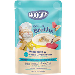 20% OFF: Moochie Creamy Broths With Tuna & Green-Lipped Mussel Grain-Free Pouch Cat Food 40g x 16
