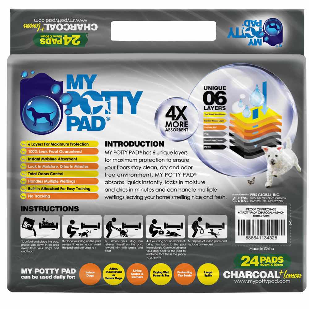 4 FOR $68: My Potty Pad Charcoal Lemon Pee Pad For Dogs - Kohepets