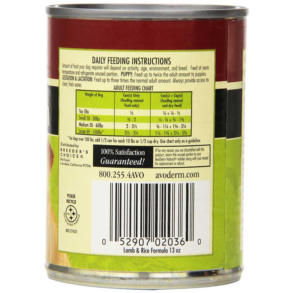 Avoderm Natural Lamb And Rice Canned Dog Food Kohepets