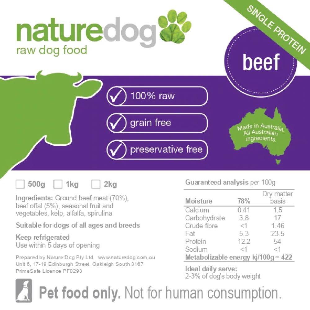 NatureDog Raw Beef Frozen Dog Food 500g