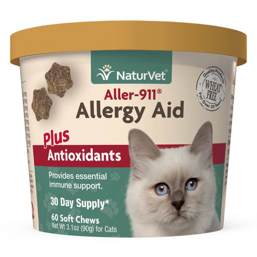 20% OFF: NaturVet Aller-911 Cat Allergy Aid Plus Antioxidants Soft Chew Cat Supplement 60ct - Kohepets