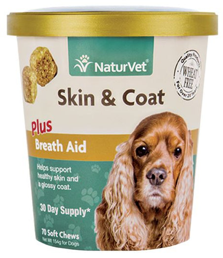 15% OFF: NaturVet Skin & Coat Plus Breath Aid Soft Chew Cup 70 count - Kohepets