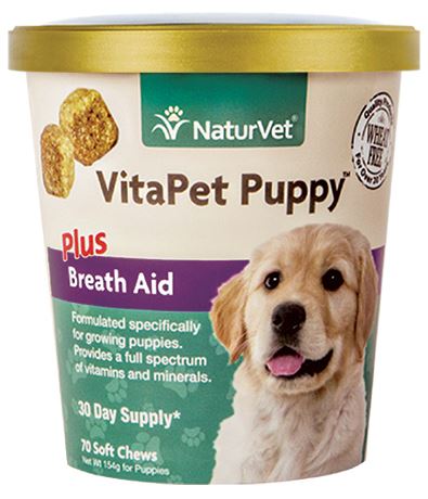 20% OFF: NaturVet VitaPet PUPPY Plus Breath Aid Soft Chew Cup 70 count - Kohepets