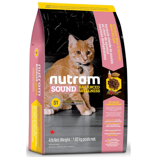 Nutram S1 Sound Balanced Wellness Chicken Meal & Salmon Meal Recipe Kitten Dry Cat Food 4lb - Kohepets