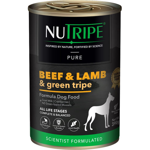 10% OFF: Nutripe Pure Beef, Lamb & Green Tripe Gum & Grain Free Canned Dog Food 390g