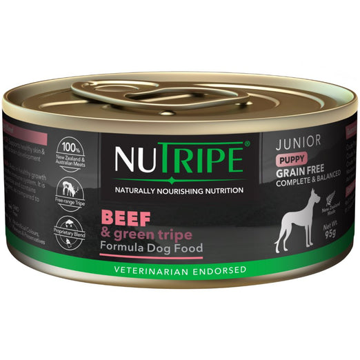 Nutripe JUNIOR Beef & Green Tripe Canned Dog Food 95g (Exp 17Nov23)