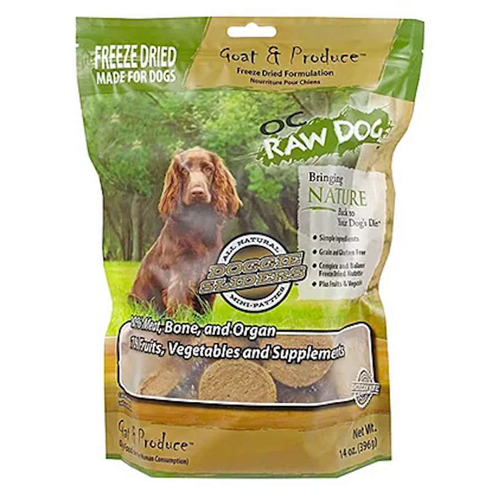 'SAVE $6.10': OC Raw Dog Goat & Produce Sliders Freeze Dried Dog Food 14oz - Kohepets