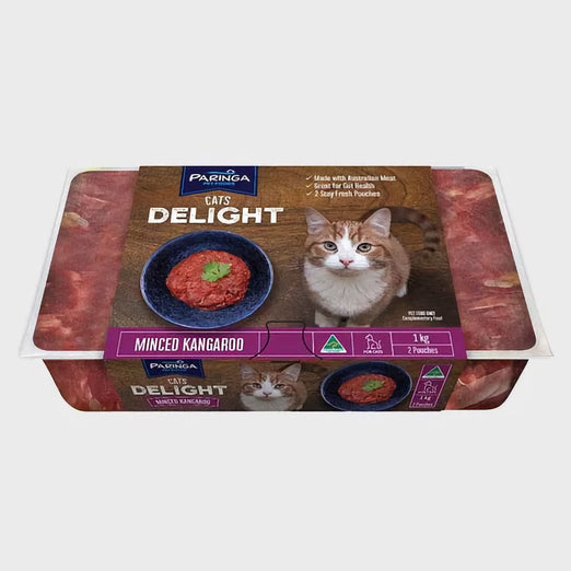 Paringa Cats Delight Minced Kangaroo Raw Frozen Cat Food 1kg Kohepets