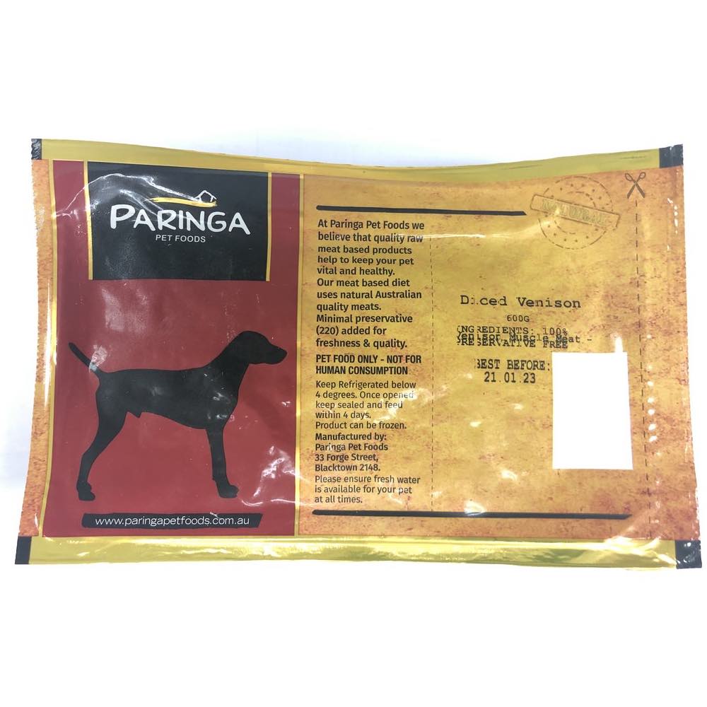 Paringa Diced Venison Meat Frozen Cat & Dog Food 600g - Kohepets