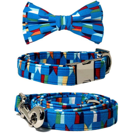 Pattefrenz Blue Tribal Nickel Dog Collar, Leash & Bowtie Set - Kohepets
