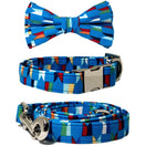 Pattefrenz Blue Tribal Nickel Dog Collar, Leash & Bowtie Set
