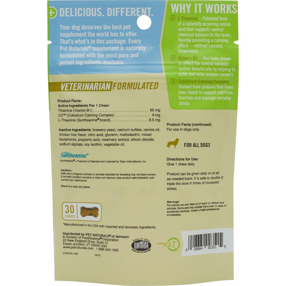 11% OFF: Pet Naturals of Vermont Calming For DOGS 30 Chews - Kohepets