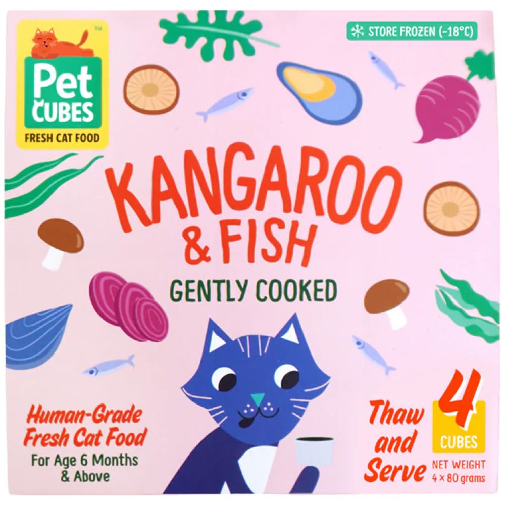 PetCubes Gently Cooked Kangaroo & Fish Frozen Cat Food | Kohepets
