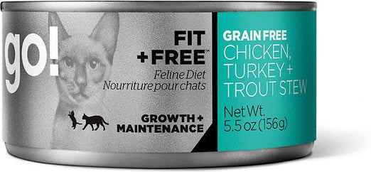 GO! Fit + Free Grain-Free Chicken, Turkey & Trout Stew Canned Cat Food 156g - Kohepets