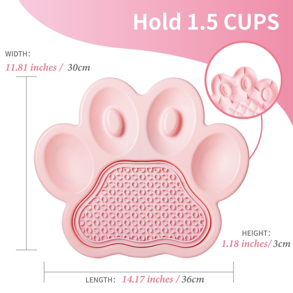 PetDreamHouse PAW 2-In-1 Interactive Slow Feeder For Cats & Dogs (Baby Pink Paw)